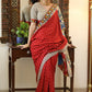 Exclusive red Bandhani saree with elegant hand painted Madhubani Pallu and mirror work border