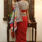 Exclusive red Bandhani saree with elegant hand painted Madhubani Pallu and mirror work border