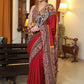 Exclusive maroon Cotton saree with Madhubani painting border and kalamkari print Pallu