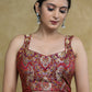 Standout Maroon Banarasi Sleeveless Blouse with Maroon Detailing