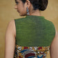 Smart Moss-Green Mandarin Collar Sleeveless Blouse with Kalamkari Buttons & Kalamkari Back