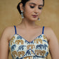 Elegant Elephant Print Cotton Blouse with Blue Noddle Strap