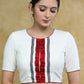 Cream Cotton Blouse with Maroon and Black Ikaat Detailing