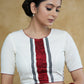 Cream Cotton Blouse with Maroon and Black Ikaat Detailing