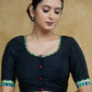 Black Cotton Silk Blouse with Green Gota Patti Lace, Madhubani Border and Smart Back