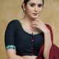 Black Cotton Silk Blouse with Green Gota Patti Lace, Madhubani Border and Smart Back