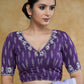 Standout Purple Cotton Ikaat Blouse with Elegant Handwork and Golden piping