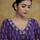 Standout Purple Cotton Ikaat Blouse with Elegant Handwork and Golden piping