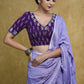 Standout Purple Cotton Ikaat Blouse with Elegant Handwork and Golden piping