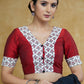 Exclusive Maroon Cotton Silk Blouse with Cream Floral Ajrakh Combination and Black Buttons