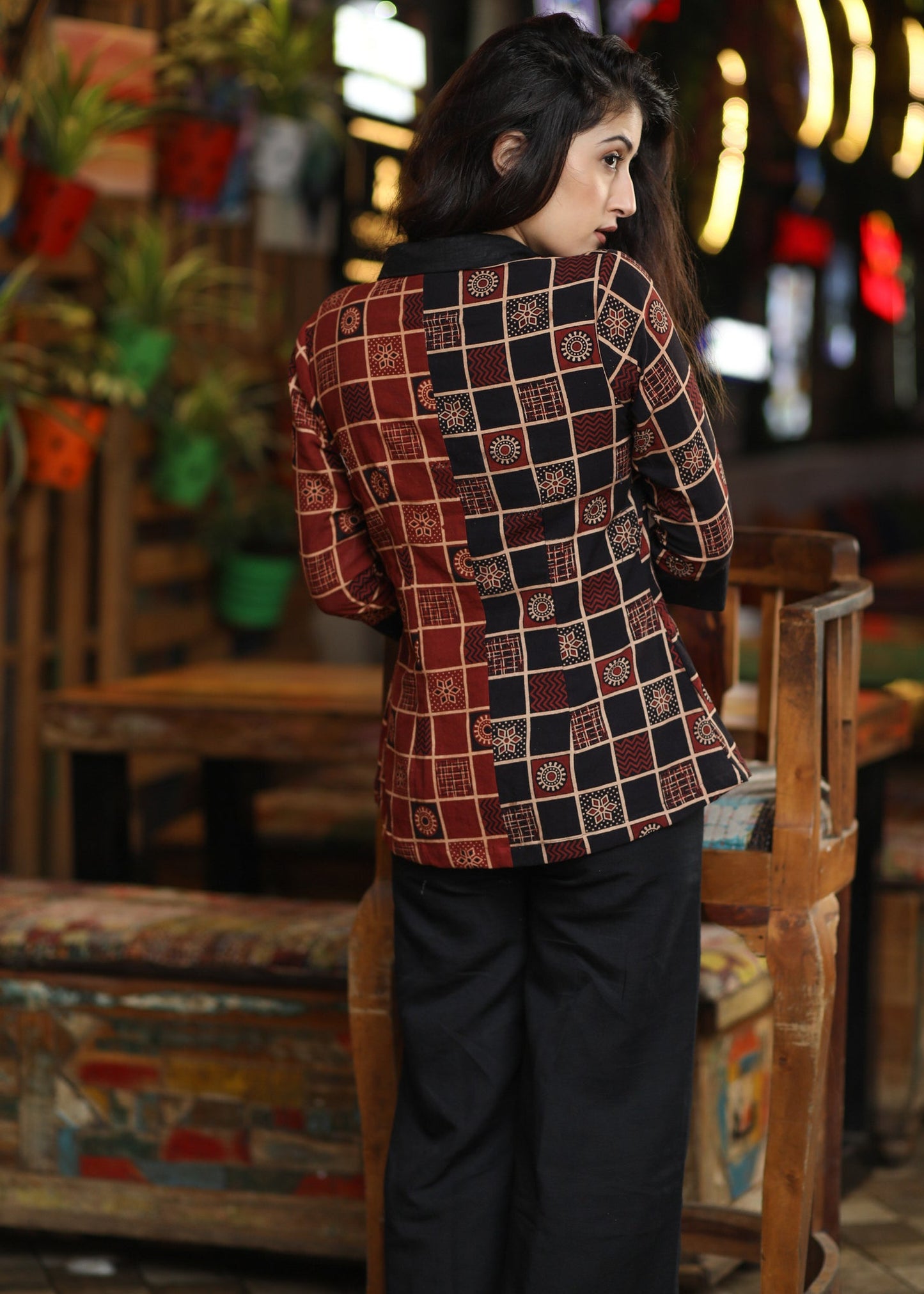 Smart Black & Maroon Combination Cotton Ajrakh Shirt