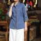 Elegant Ink Blue Cotton Shirt with Abstract Floral Embroidery on Sleeves & Back