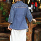 Elegant Ink Blue Cotton Shirt with Abstract Floral Embroidery on Sleeves & Back