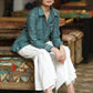 Trendy Cotton Textured Turquoise Casual Shirt with Elegant Embroidery on Pocket & Sleeves