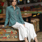 Trendy Cotton Textured Turquoise Casual Shirt with Elegant Embroidery on Pocket & Sleeves