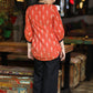 Trendy Orange Cotton Ikat Casual Shirt Highlighted Black Kantha & Mandarin Collar