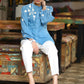 Casual Powder Blue Cotton Shirt with Beautiful Floral Embroidery