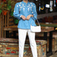 Casual Powder Blue Cotton Shirt with Beautiful Floral Embroidery