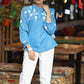 Casual Powder Blue Cotton Shirt with Beautiful Floral Embroidery