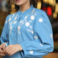 Casual Powder Blue Cotton Shirt with Beautiful Floral Embroidery