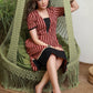 Trendy Maroon Striped Dress with V-Neck Detailing