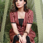 Trendy Maroon Striped Dress with V-Neck Detailing