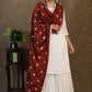 Maroon semi-silk dupatta with elegant embroidery