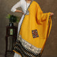 Elegant cotton mustard dupatta with exclusive hand painted Madhubani art and mirror work