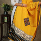 Elegant cotton mustard dupatta with exclusive hand painted Madhubani art and mirror work