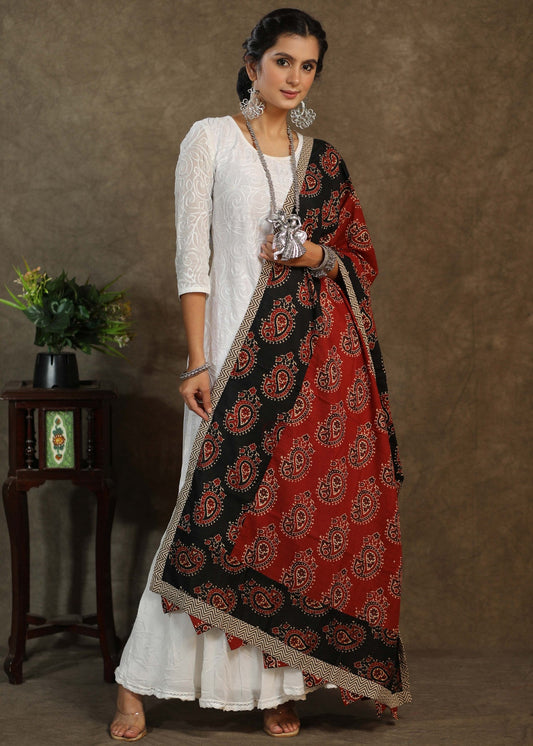 Beautiful red and black Ajrakh combination dupatta