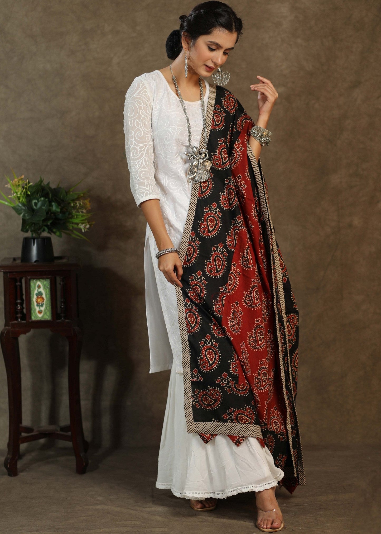 Beautiful red and black Ajrakh combination dupatta