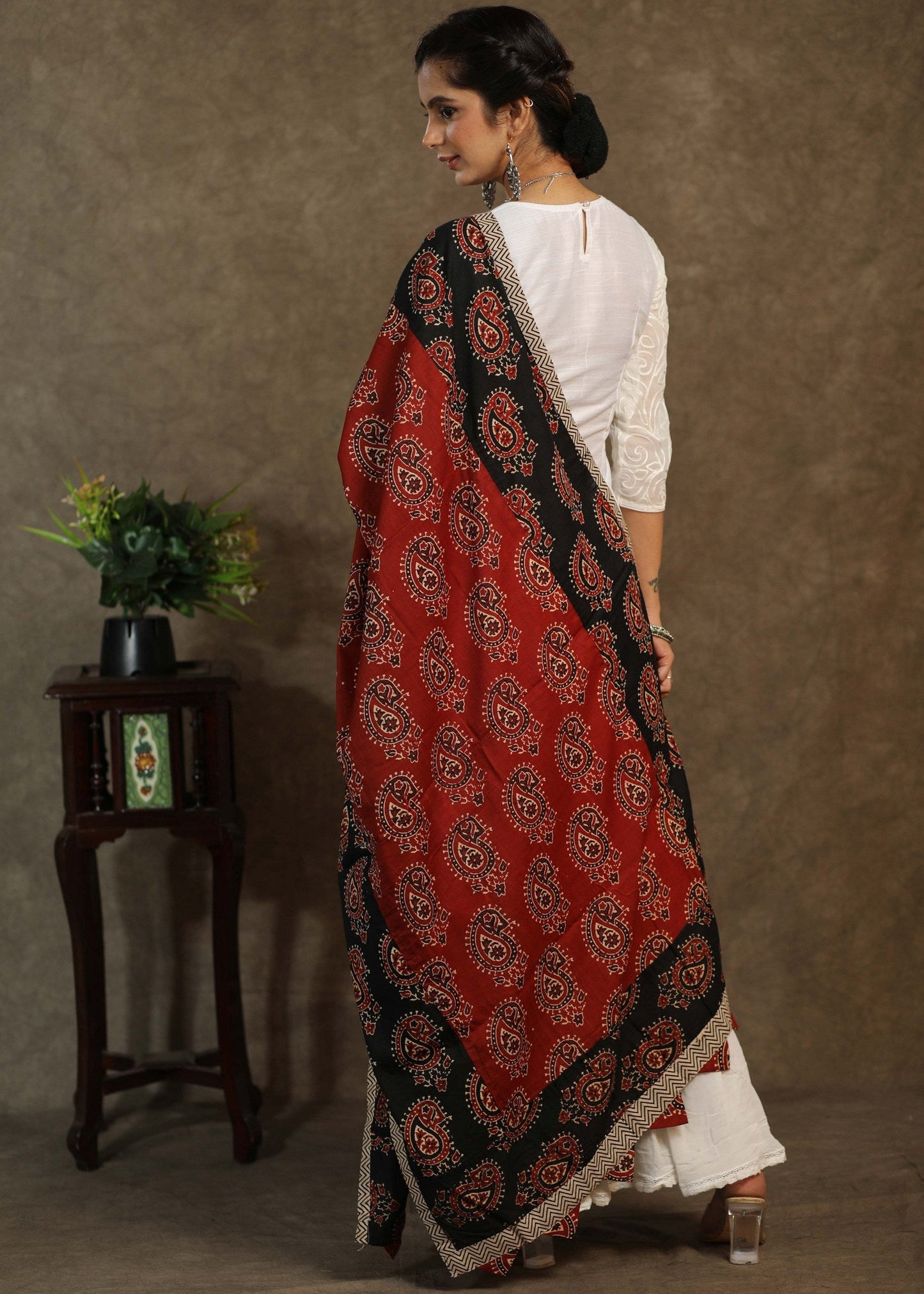 Beautiful red and black Ajrakh combination dupatta