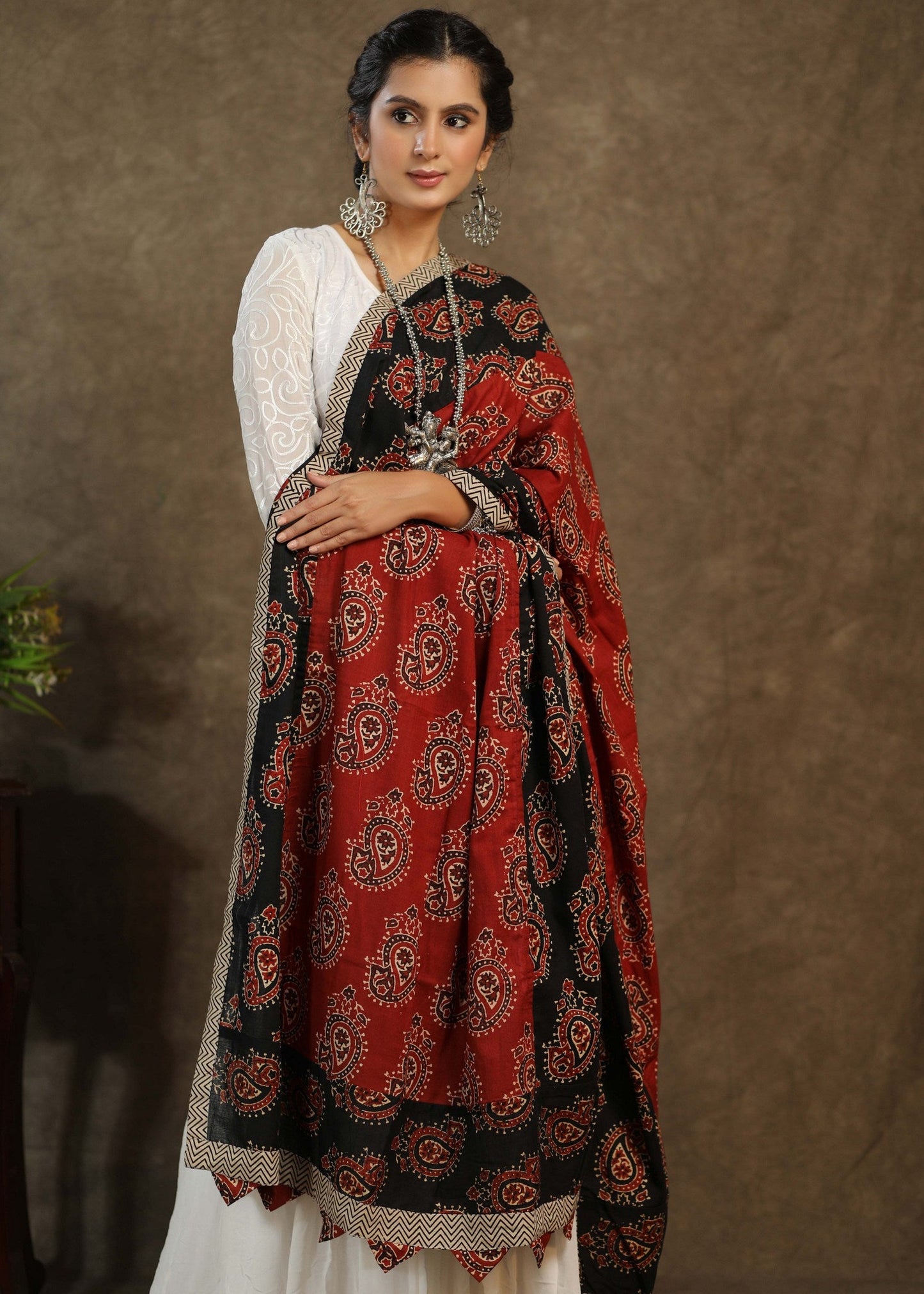 Beautiful red and black Ajrakh combination dupatta