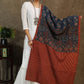 Exclusive maroon lines cotton dupatta with blue Ajrakh combination