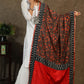 Red print dupatta with black Ikkat and gota-patti border