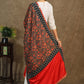 Red print dupatta with black Ikkat and gota-patti border