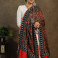 Red print dupatta with black Ikkat and gota-patti border