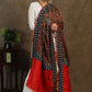 Red print dupatta with black Ikkat and gota-patti border