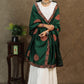 Bottle green satin dupatta with ajrakh Applic work