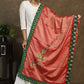 Semi-silk pink dupatta with delicate embroidery and green Ikkat border