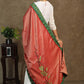 Semi-silk pink dupatta with delicate embroidery and green Ikkat border