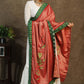 Semi-silk pink dupatta with delicate embroidery and green Ikkat border