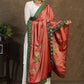 Semi-silk pink dupatta with delicate embroidery and green Ikkat border