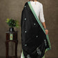 Beautiful black dupatta with elegant green embroidery and Ikkat border