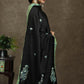 Beautiful black dupatta with elegant green embroidery and Ikkat border