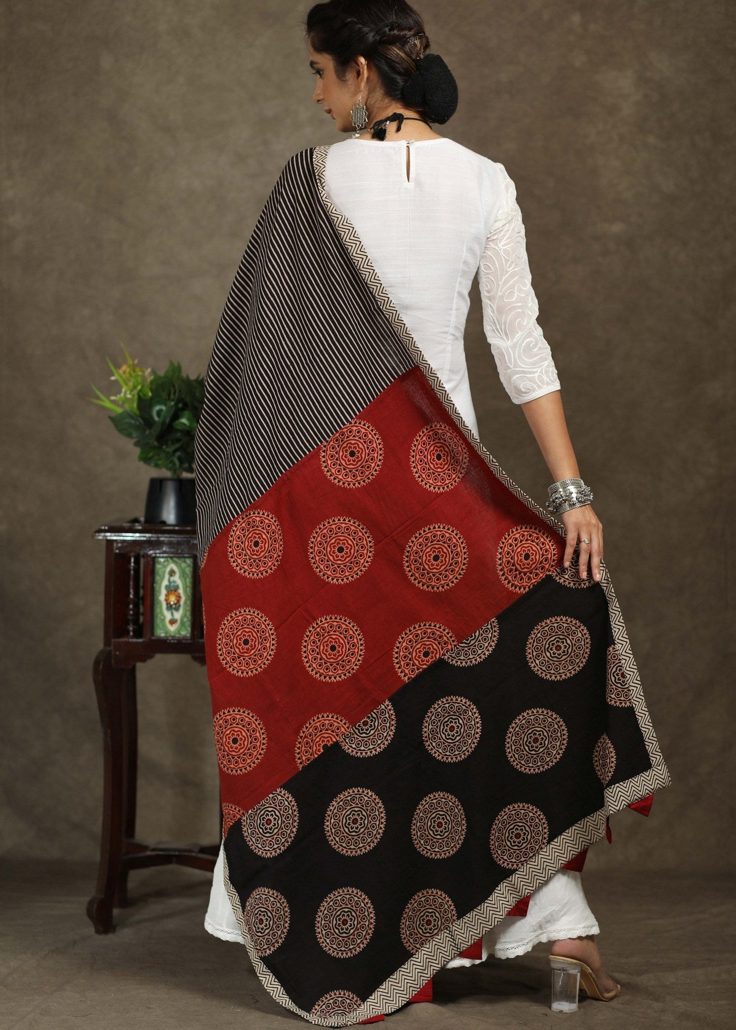 Exclusive Ajrakh combination black, maroon dupatta