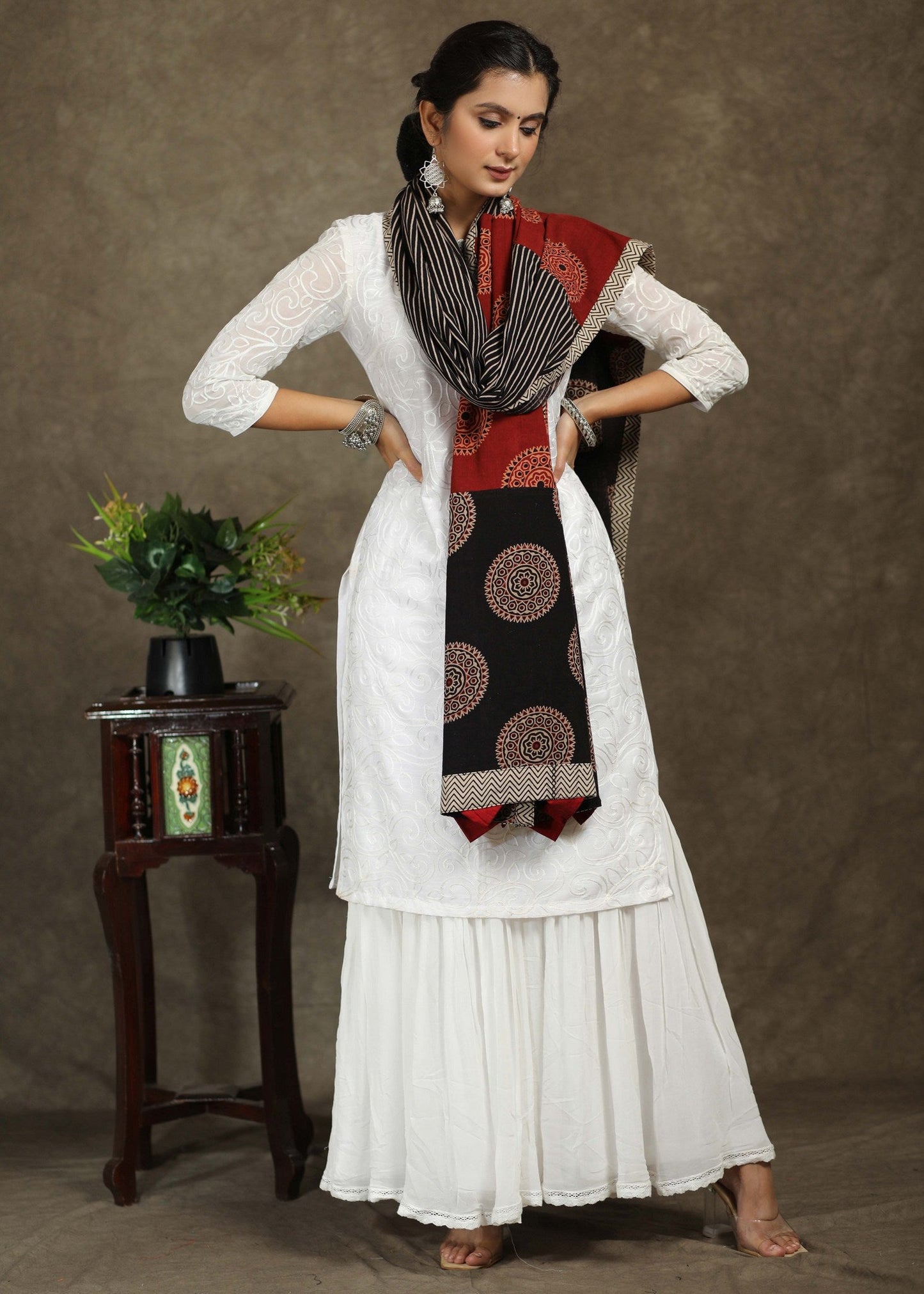 Exclusive Ajrakh combination black, maroon dupatta