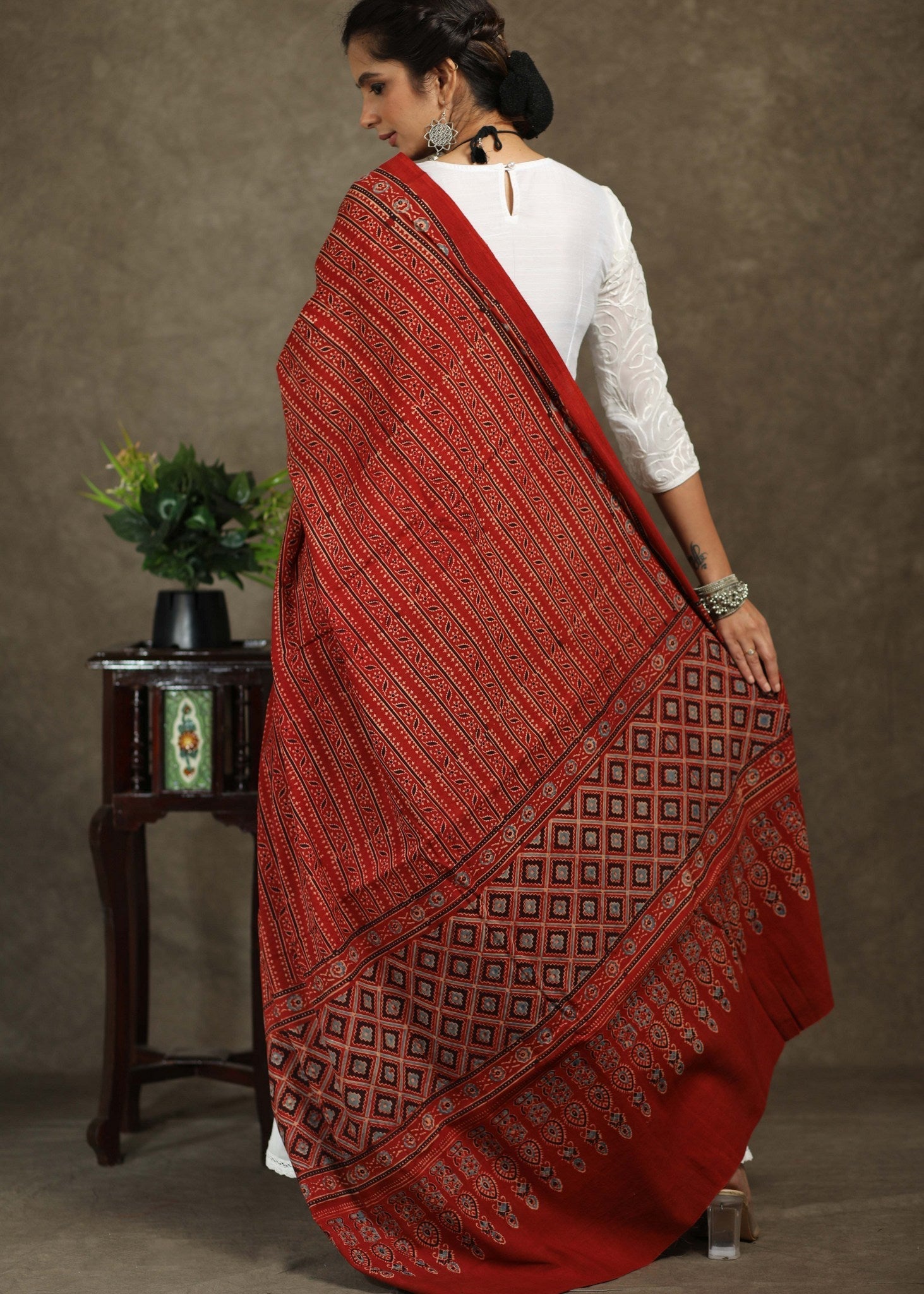 Red cotton Ajrakh print dupatta