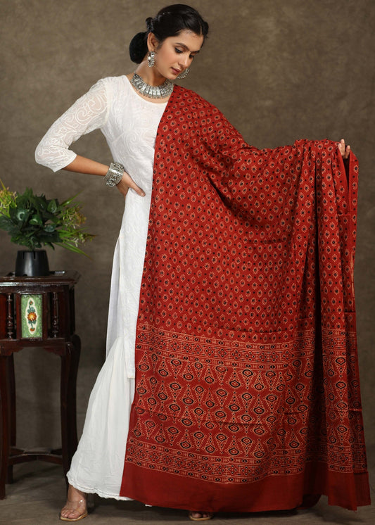 Exclusive Red cotton Ajrakh dupatta