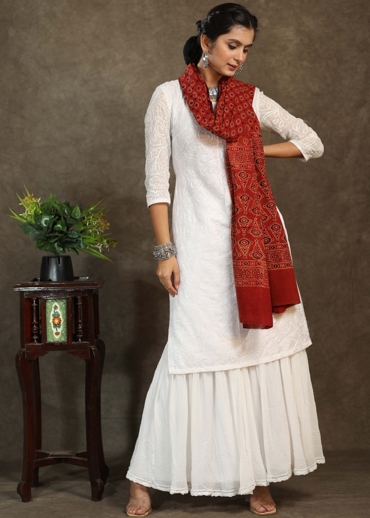 Exclusive Red cotton Ajrakh dupatta